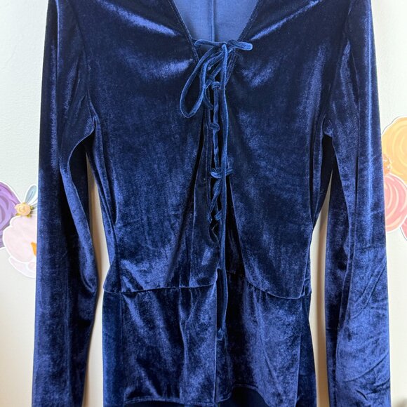 Reformation Avalon Velvet Blue Bodysuit - Size - Small - Picture 4 of 8